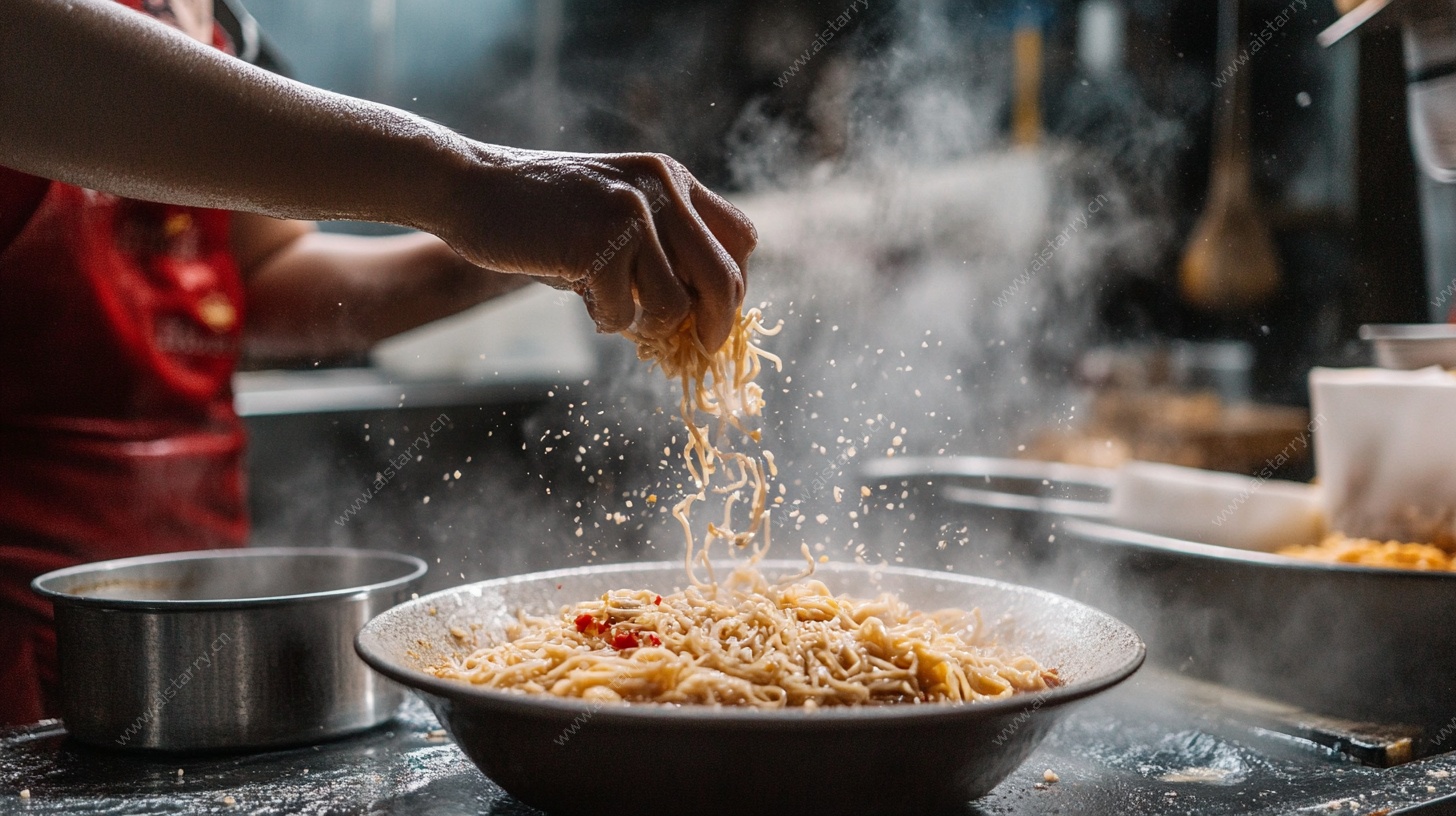 厨师烹饪撒调料瞬间