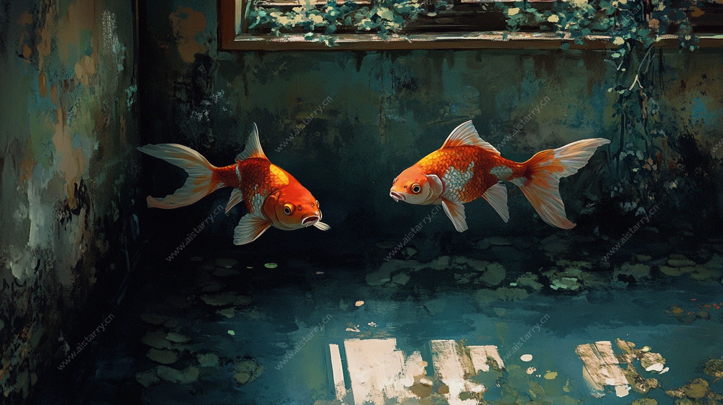 废弃空间中的双金鱼