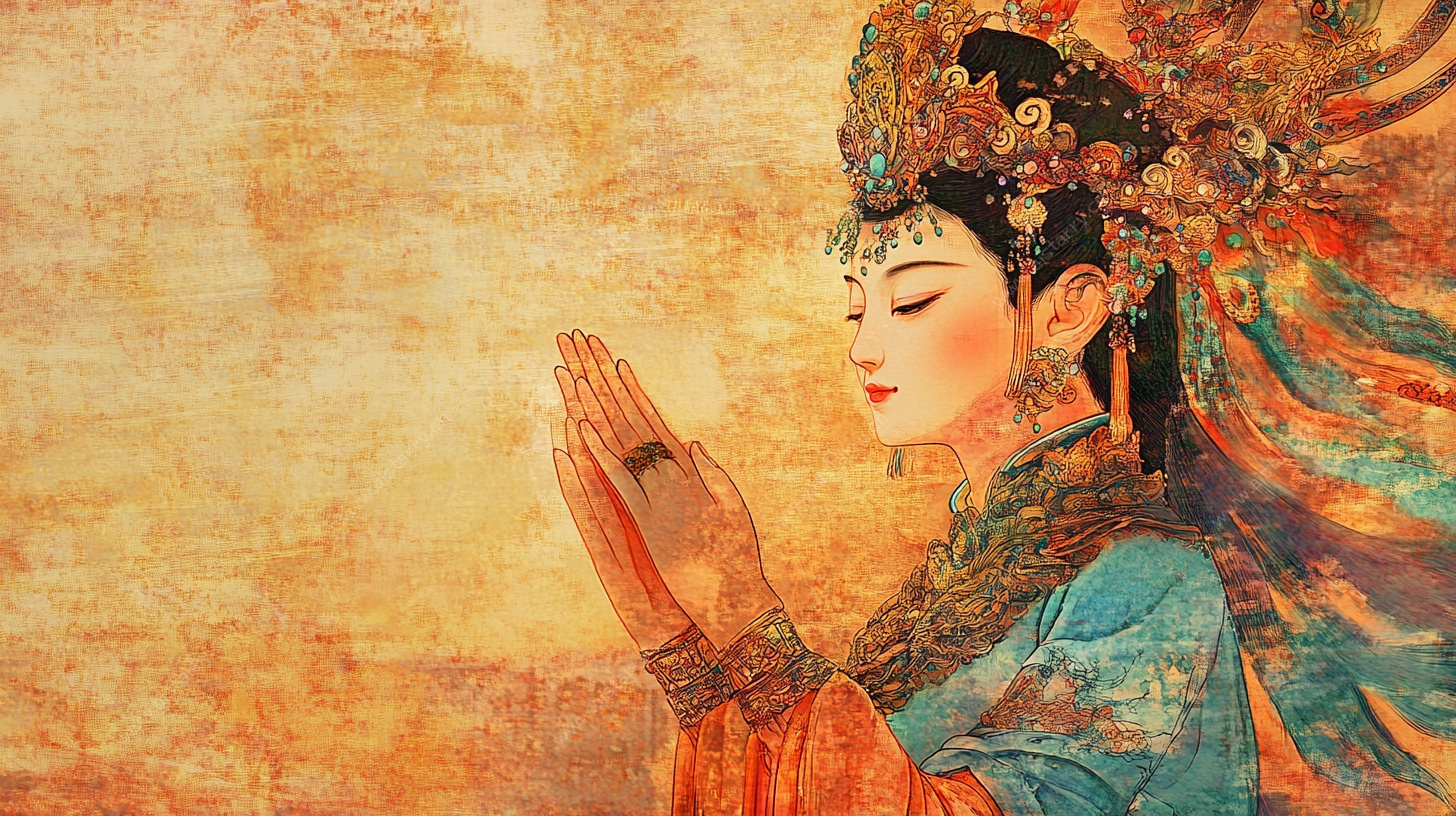 古典仕女虔诚祈祷图