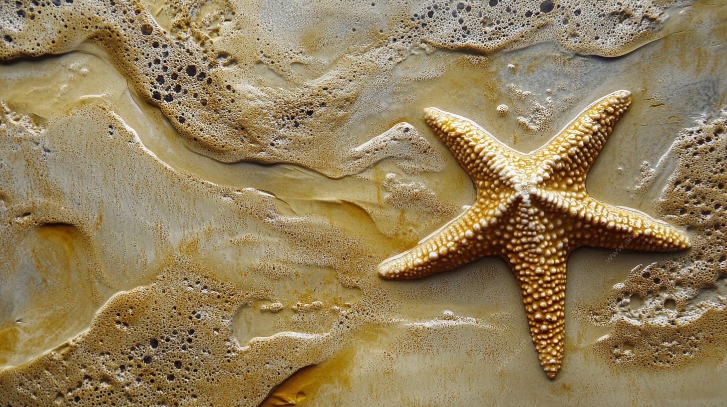 海星静置于沙滩海浪间