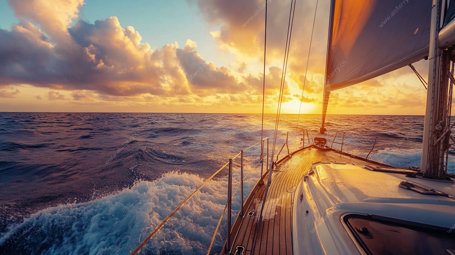 海上帆船日落美景