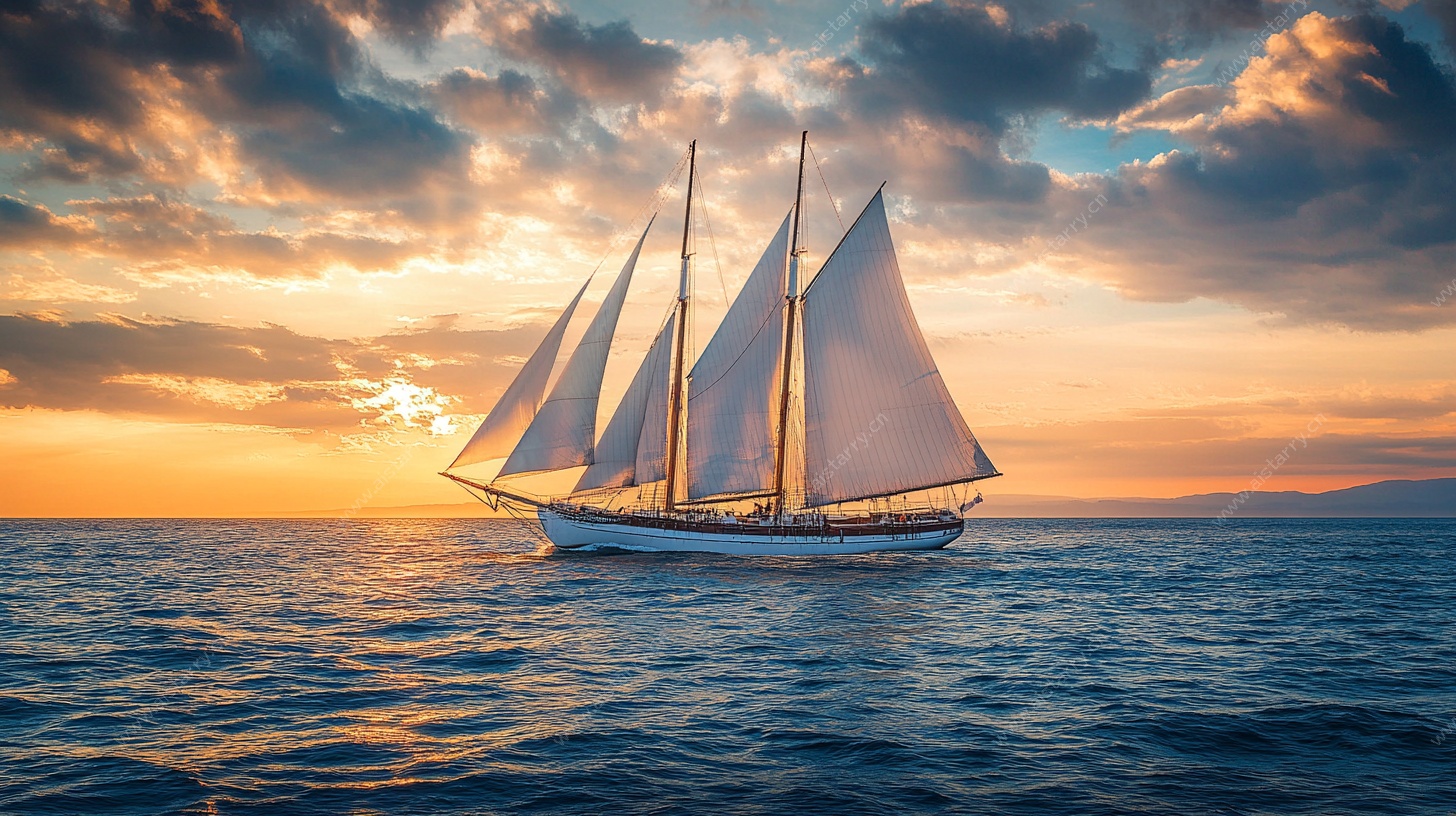 海上帆船迎绝美日落