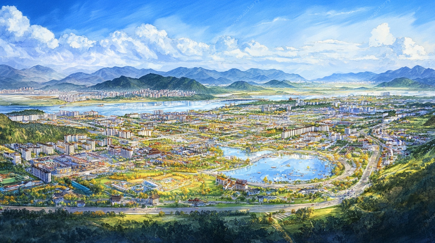 美丽城市山水全景图