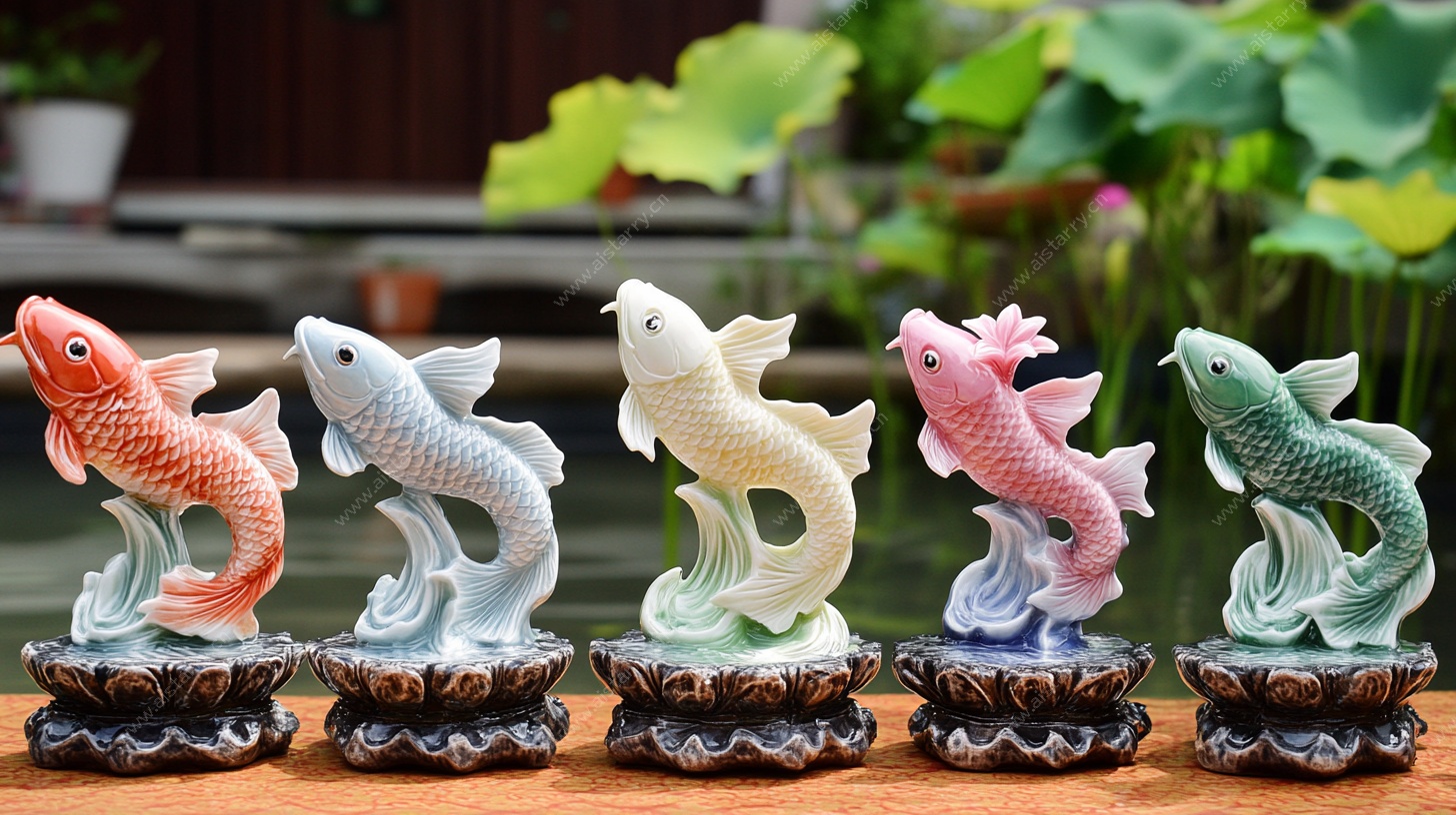 五彩锦鲤摆件 灵动精致
