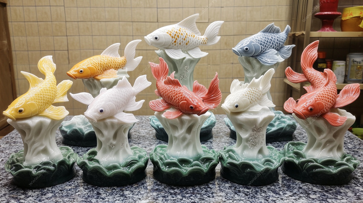 陶瓷金鱼摆件一组