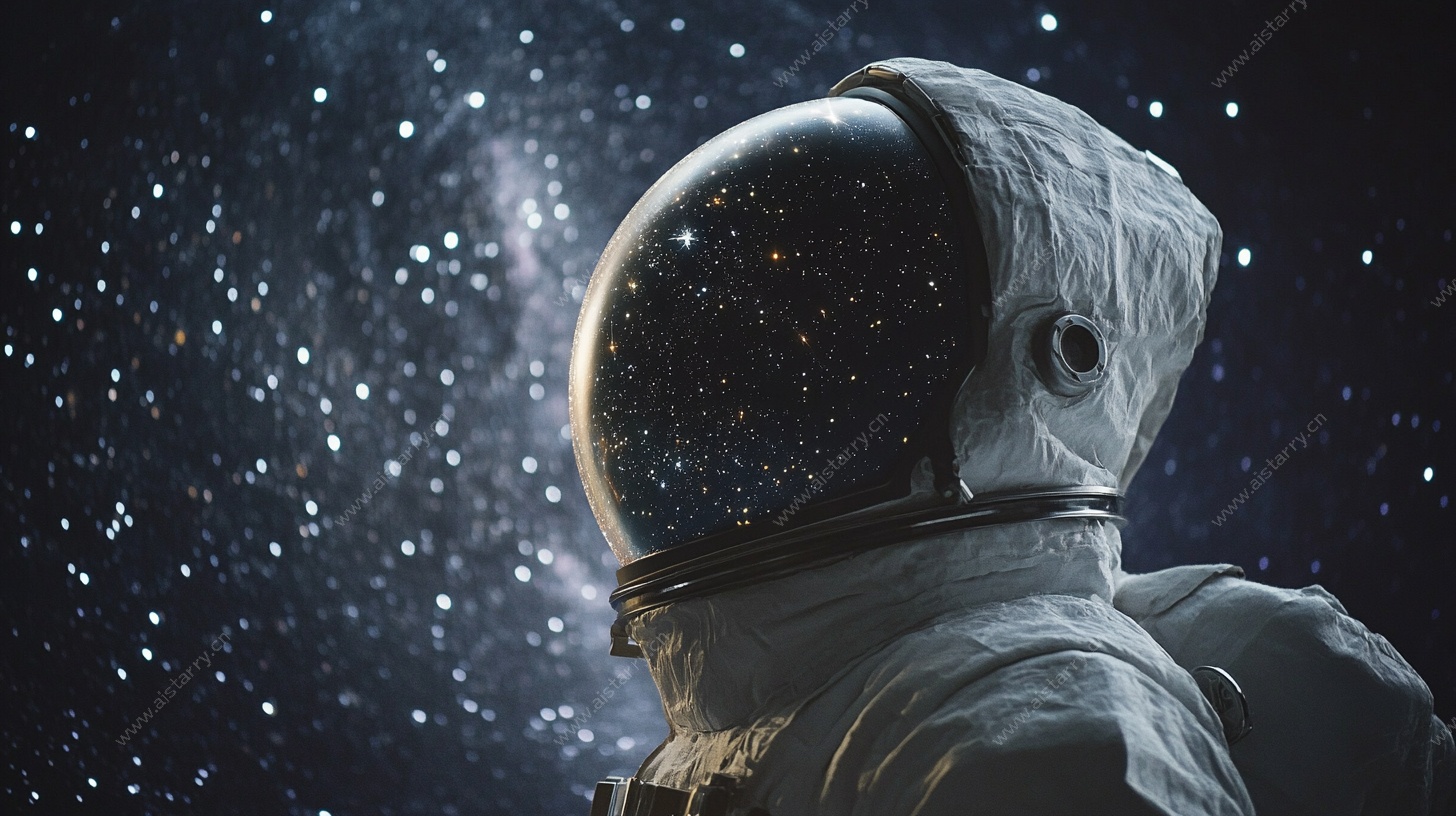 孤独宇航员凝视浩瀚星空