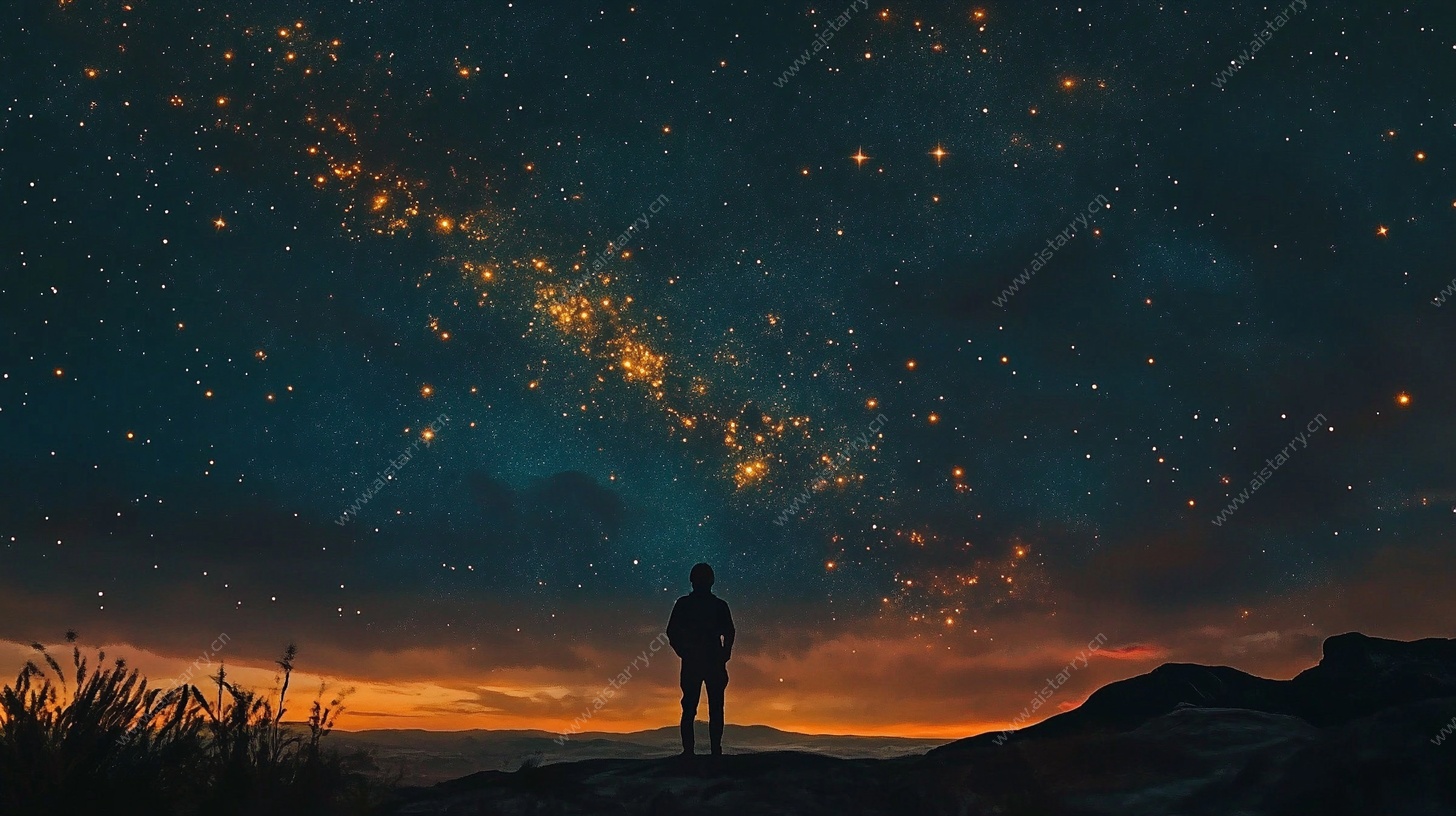 仰望星空的孤独身影