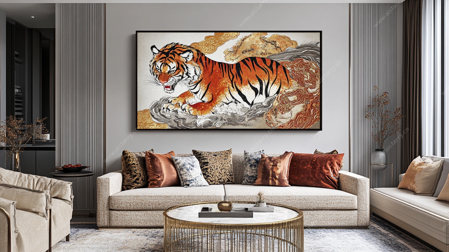 客厅中式猛虎挂画装饰