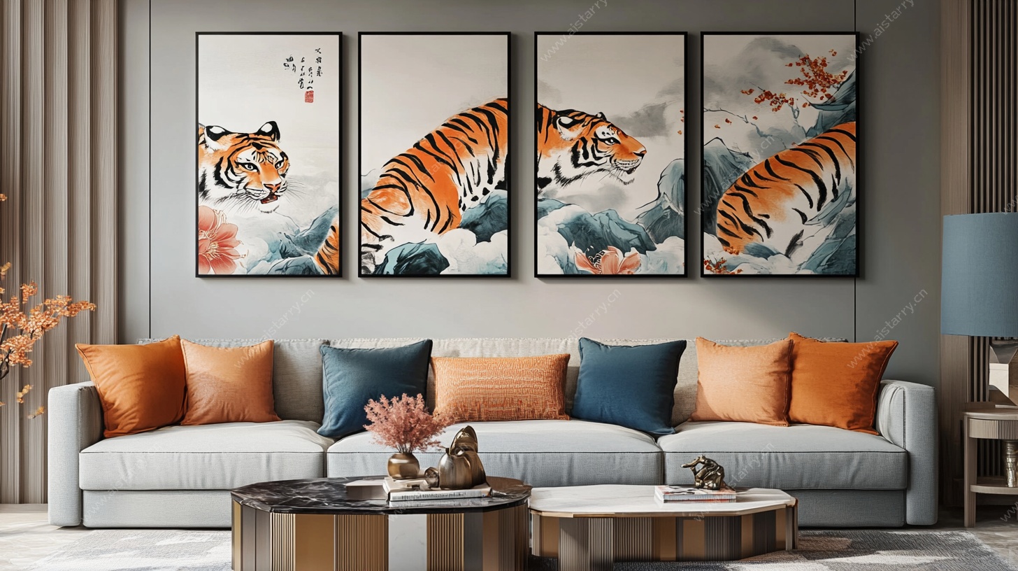 客厅中式虎图装饰画