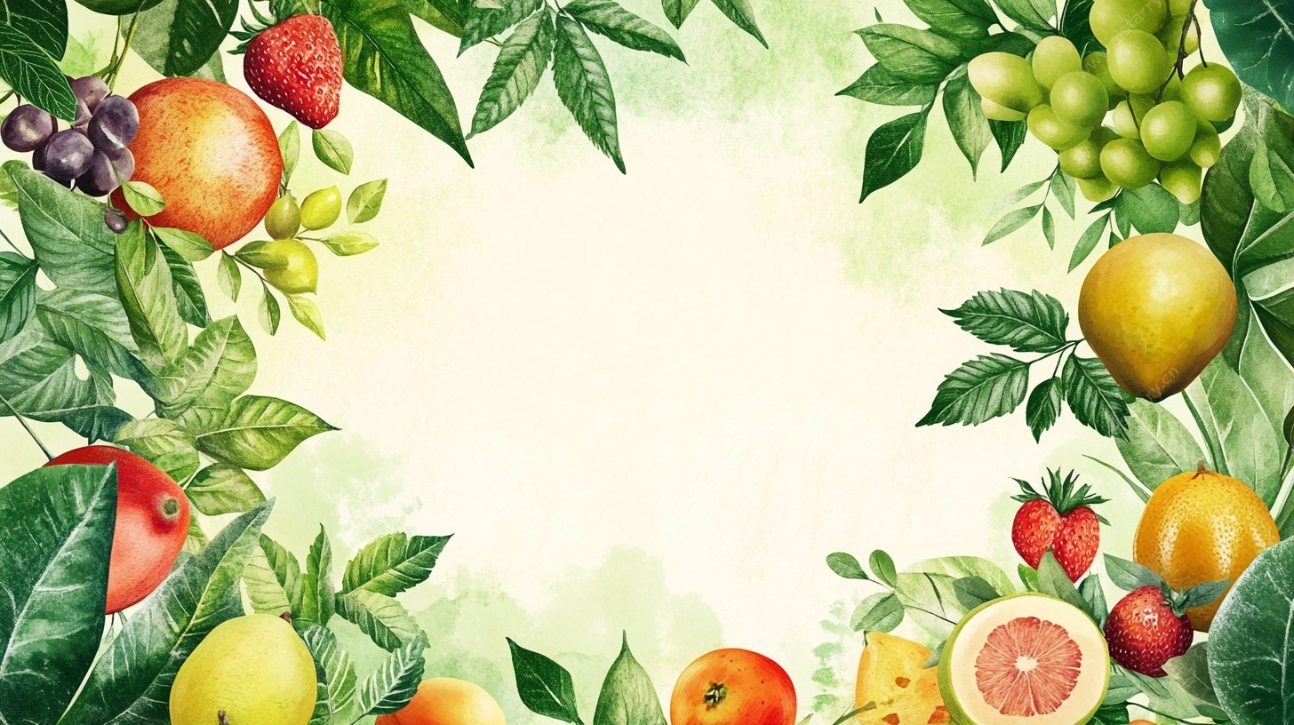 水彩风水果环绕空白背景图
