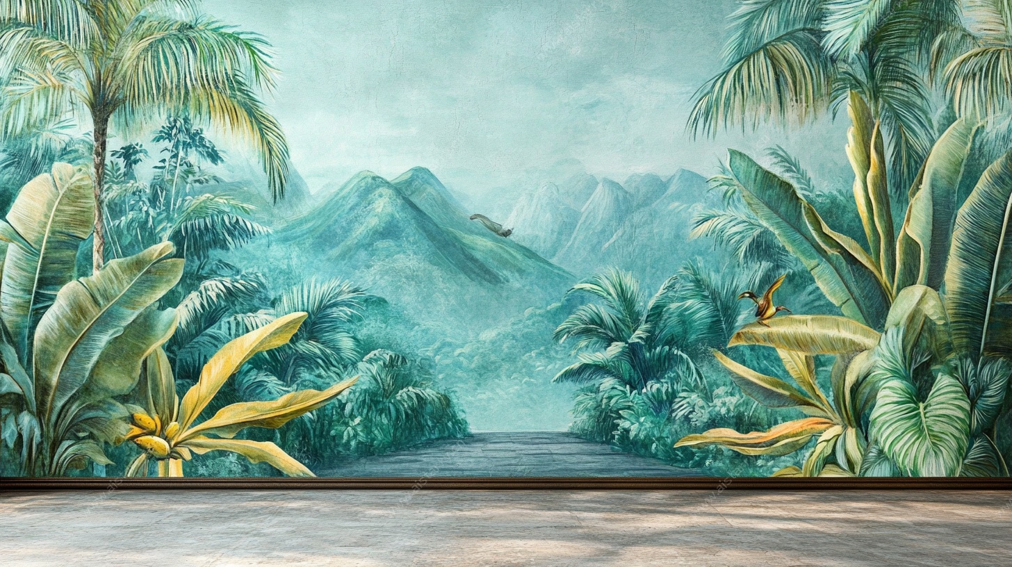 热带雨林风墙绘场景