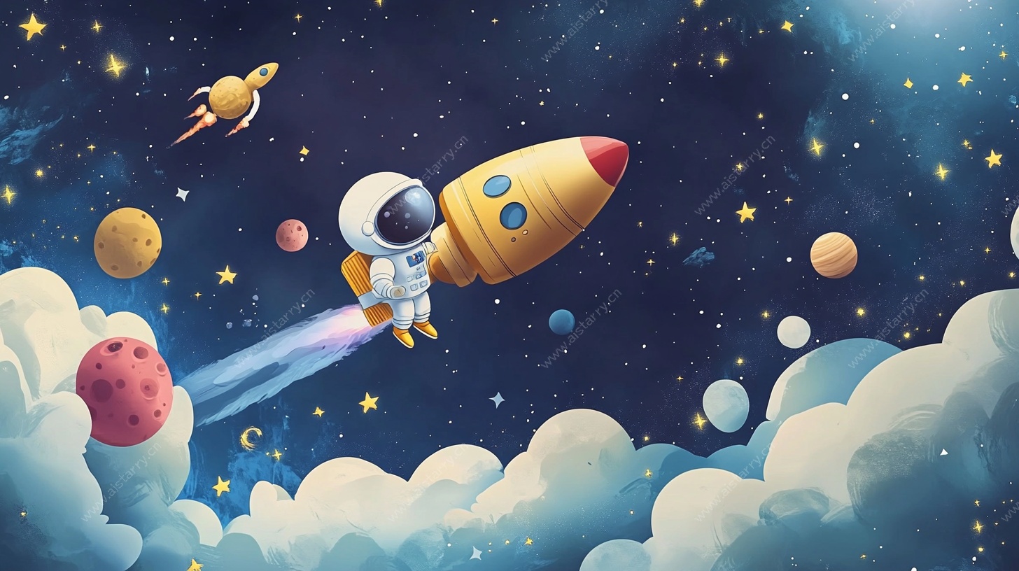 宇航员乘火箭遨游太空