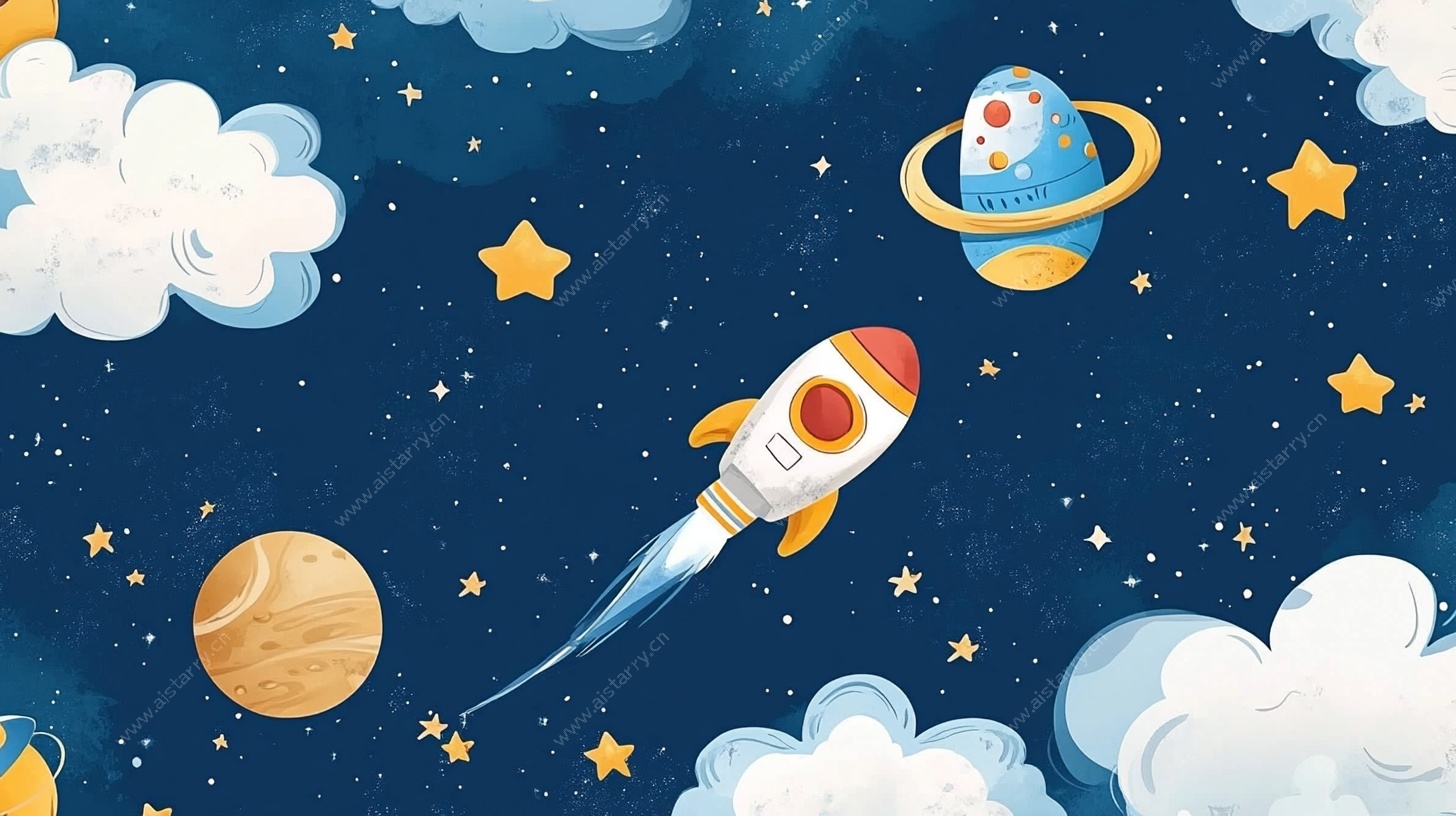 梦幻太空火箭插画