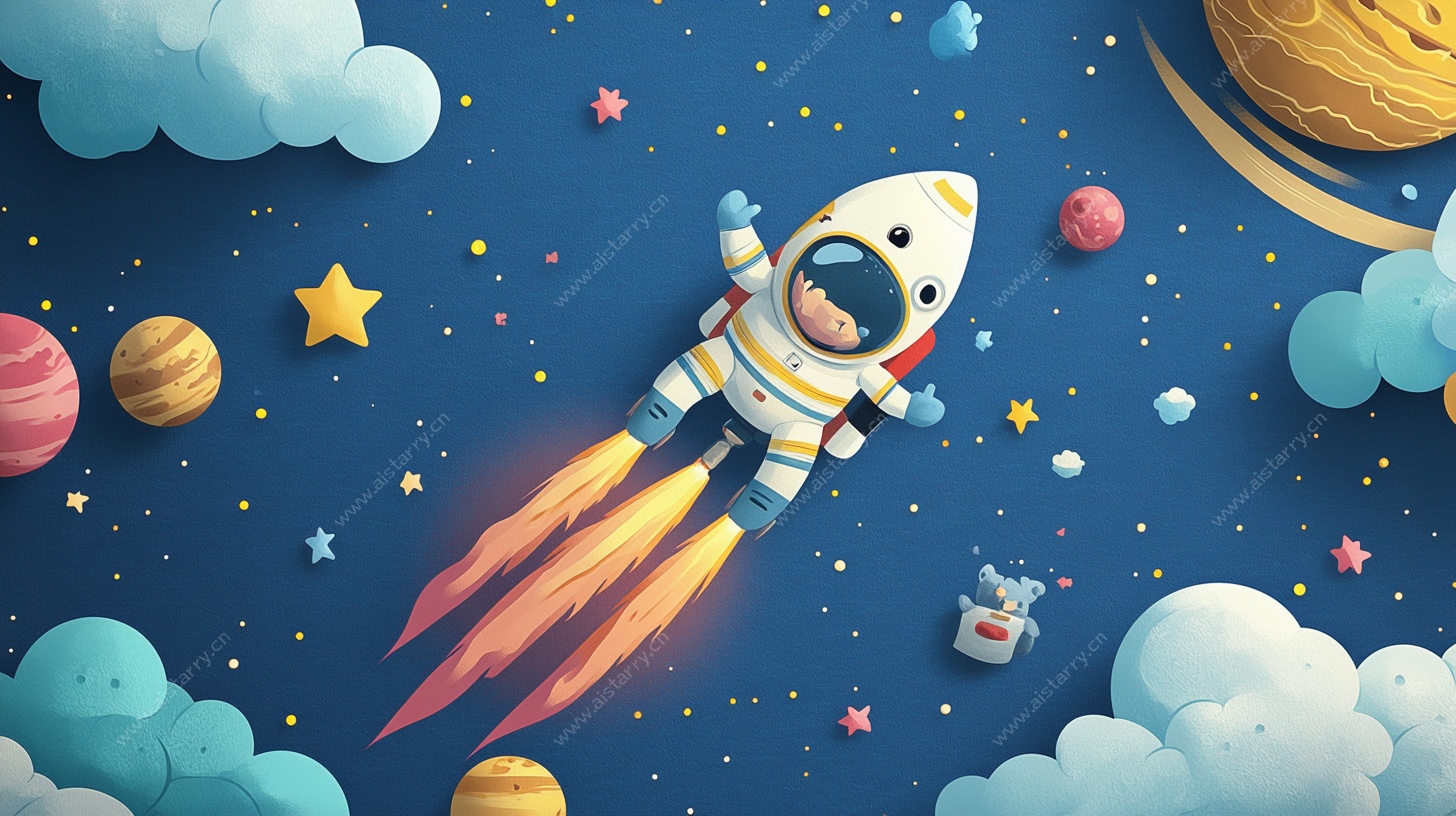 太空宇航员乘火箭遨游