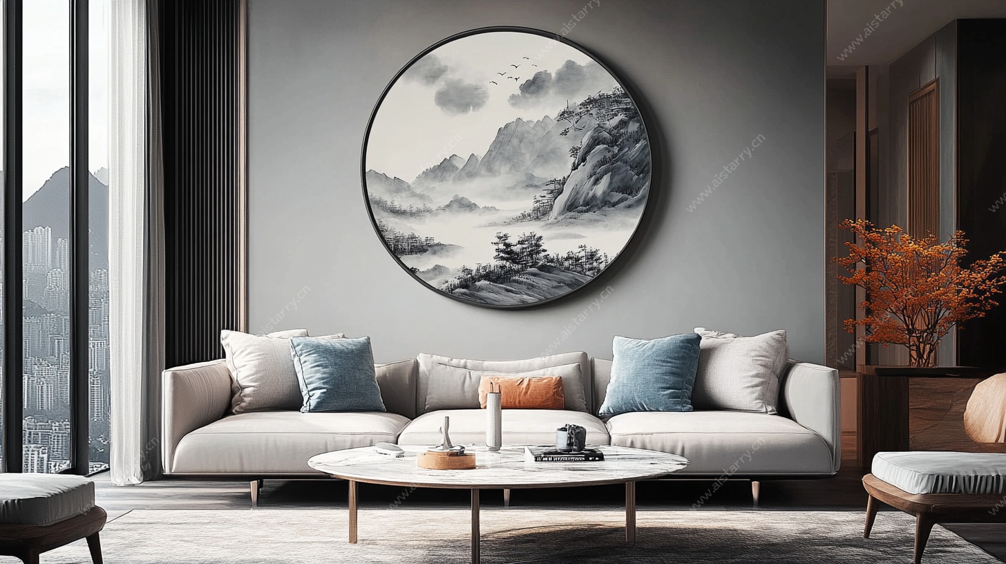 新中式客厅 雅致山水挂画