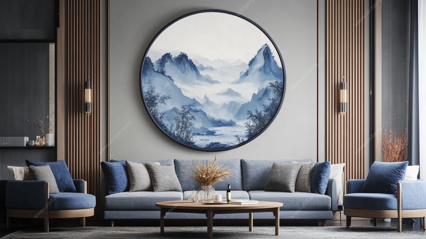 中式客厅 山水挂画装饰