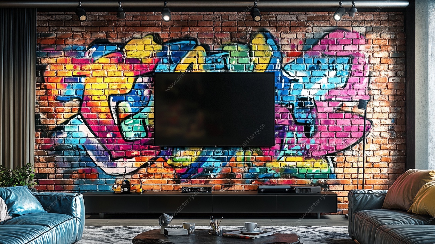 彩色涂鸦砖墙客厅电视背景