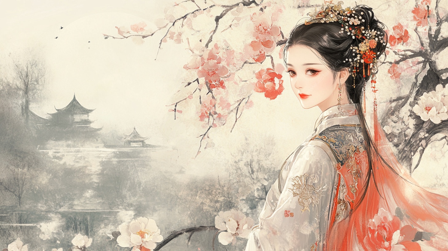 古风佳人倚花畔