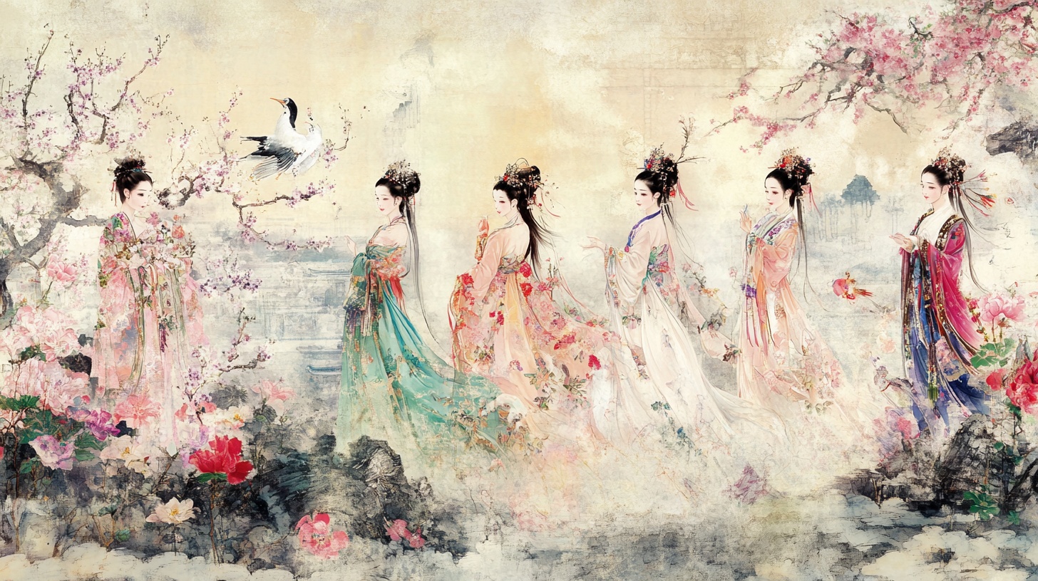 古风仕女赏花图