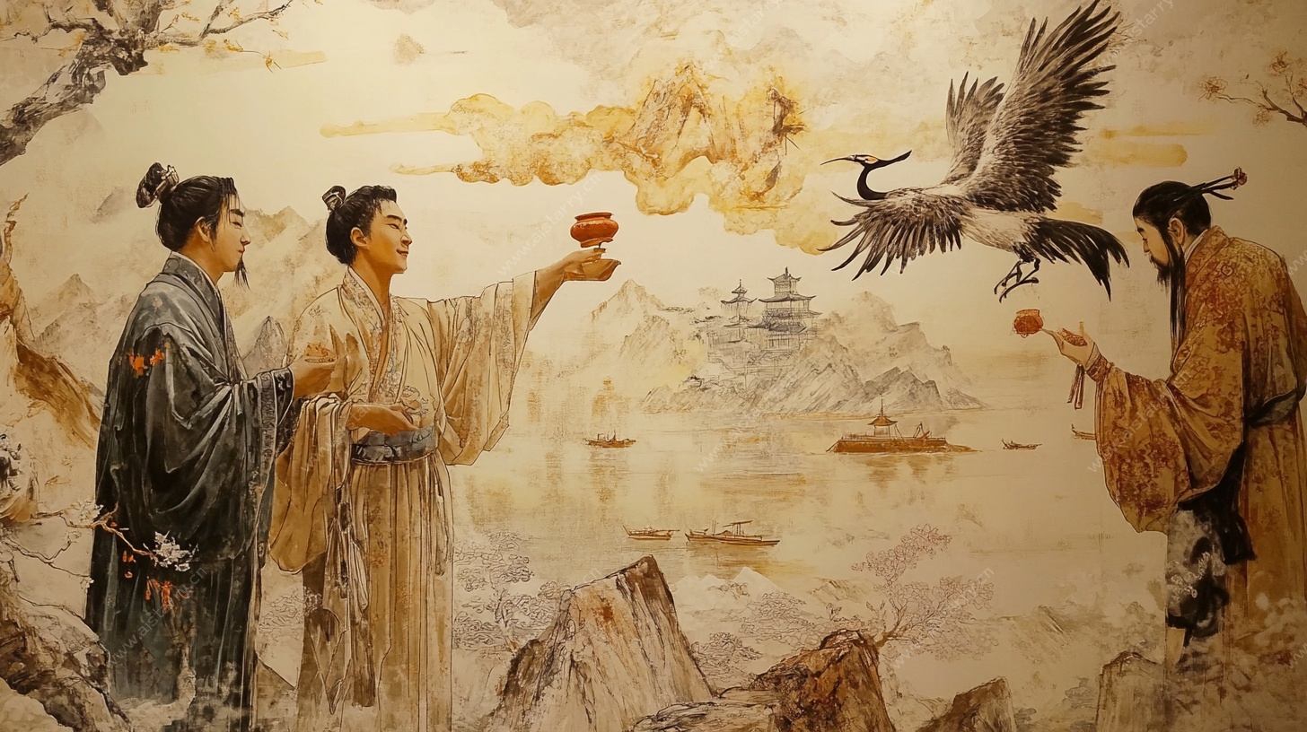 古人举杯仙鹤图