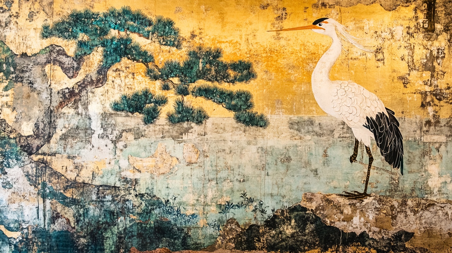 中式复古松鹤壁画