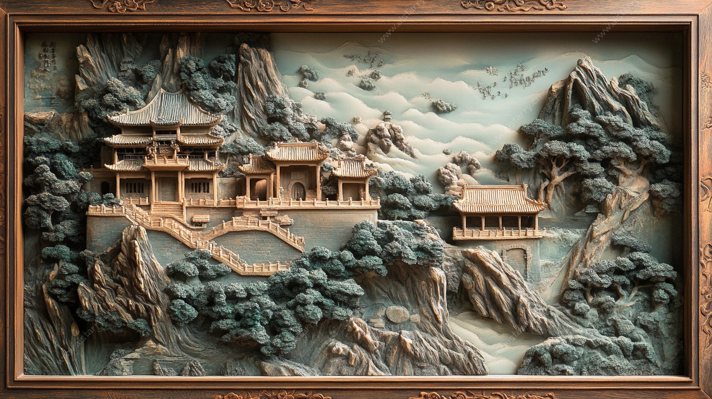中式山水浮雕艺术作品