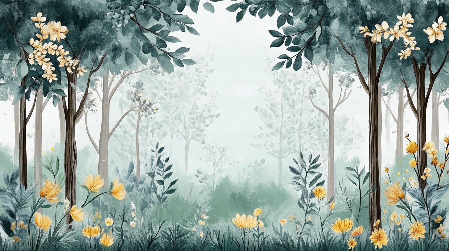 森林花卉梦幻插画背景