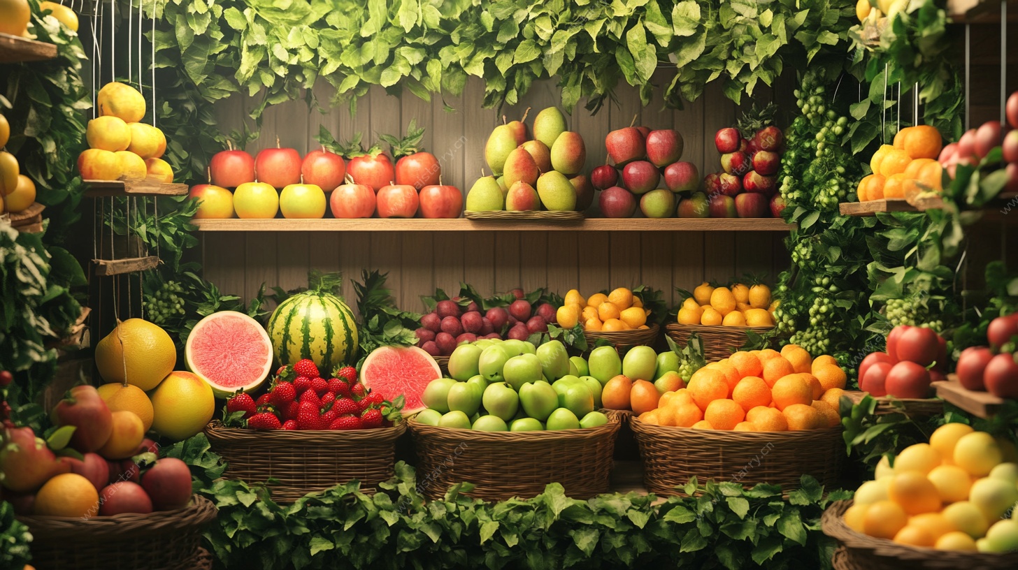 水果摊的多彩鲜果陈列