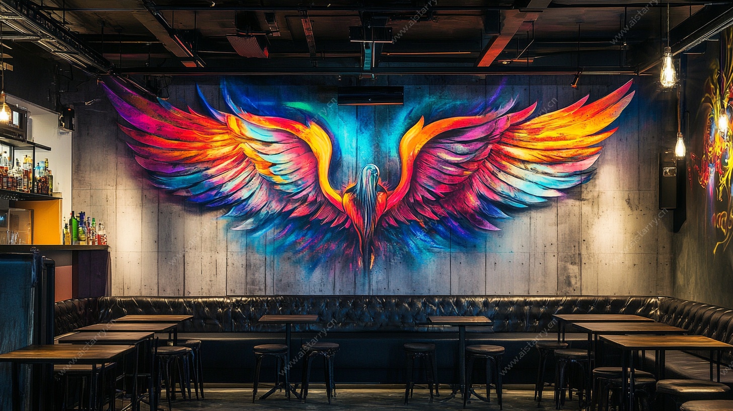 炫酷翅膀壁画酒吧空间