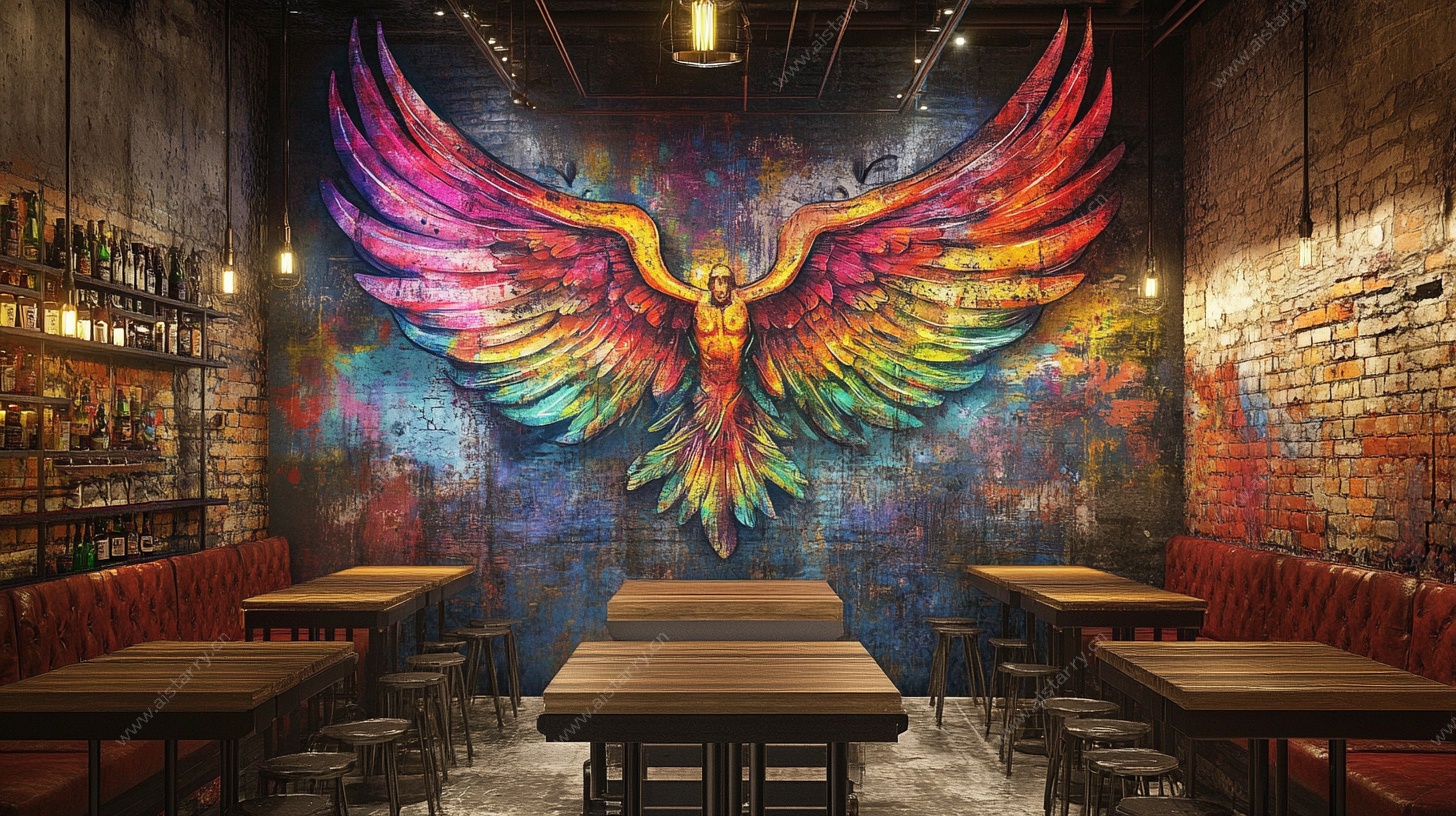彩色凤凰酒吧墙面艺术装饰