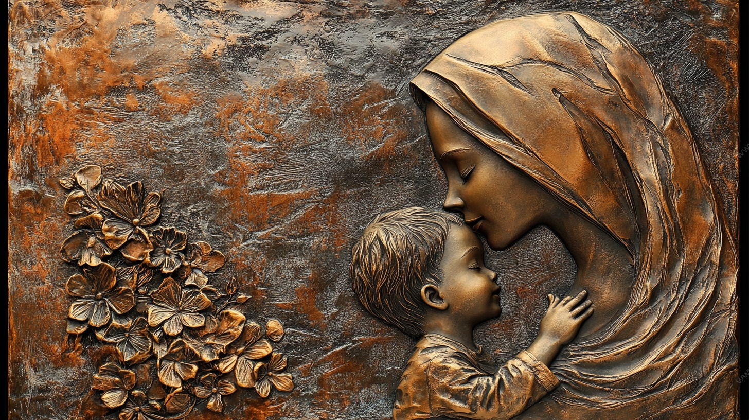 母爱铜雕 母子亲昵瞬间