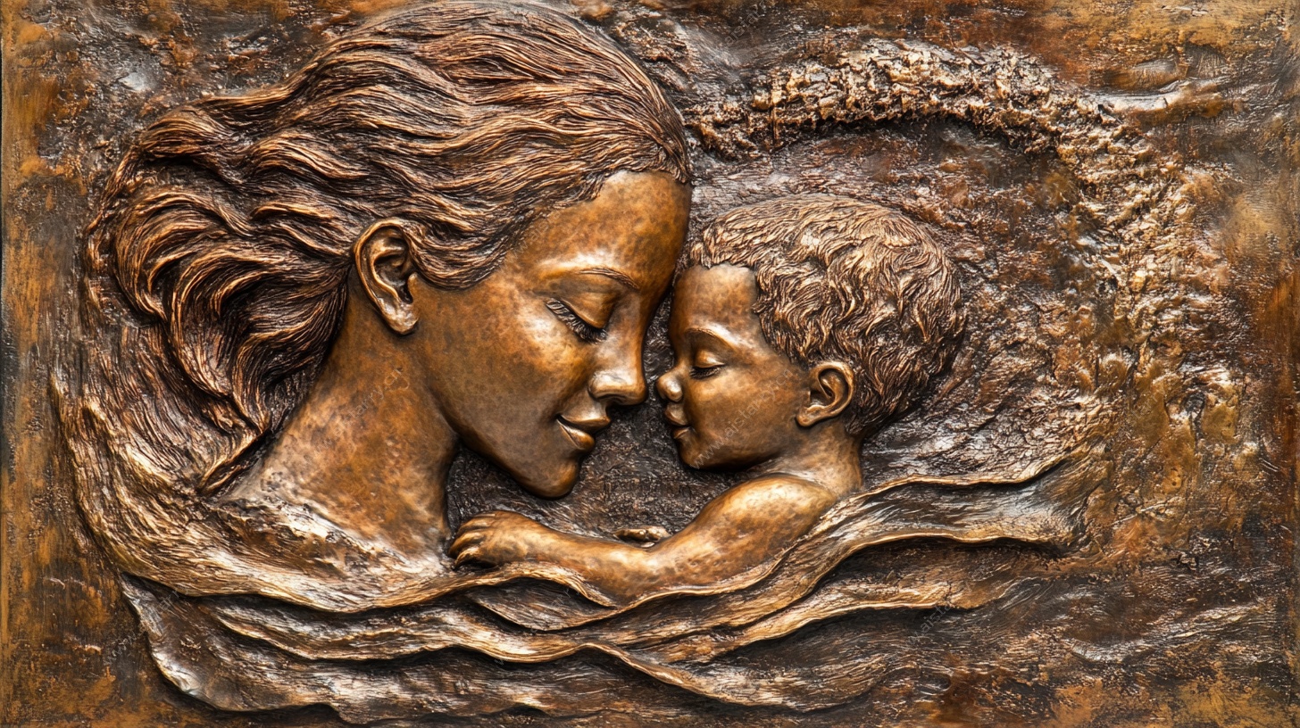 母子深情浮雕