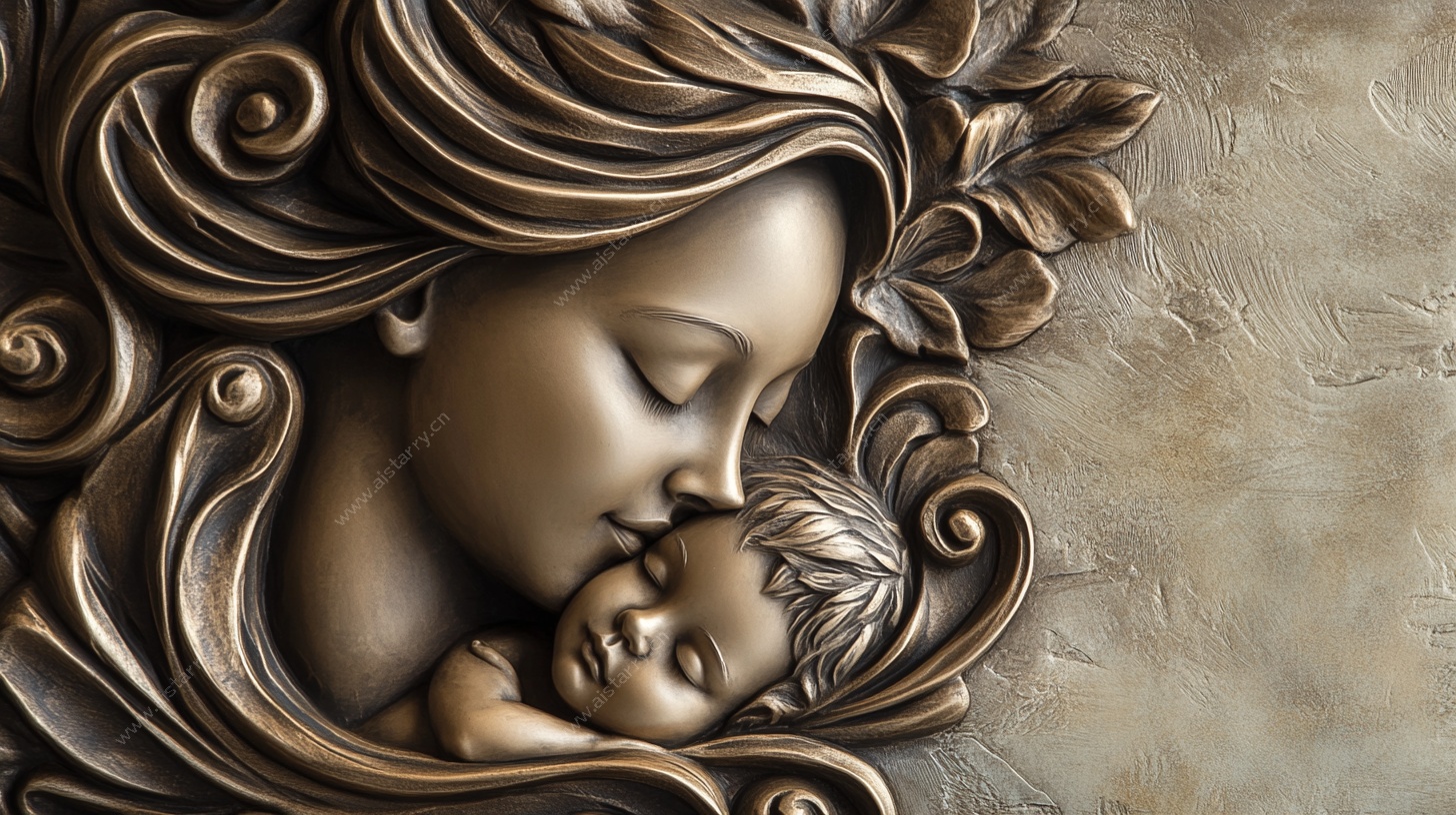 母爱雕塑 母亲与熟睡婴儿