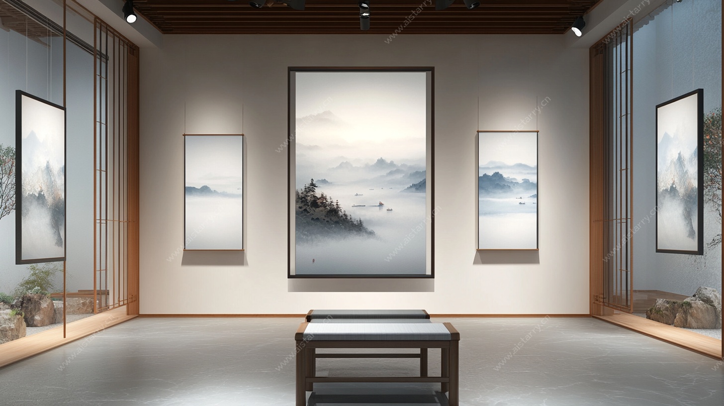 中式展厅水墨挂画装饰