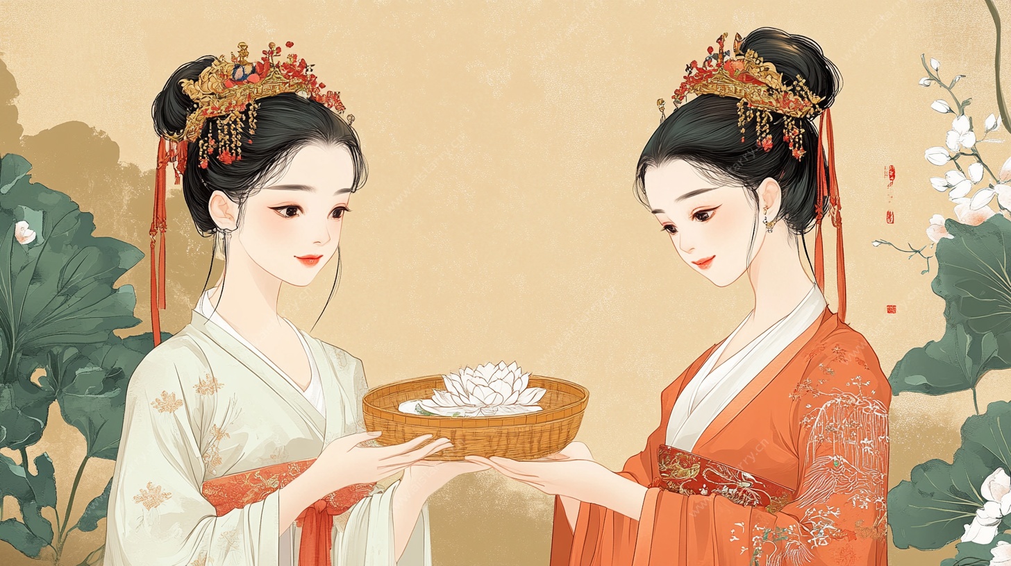 古风双姝捧莲图