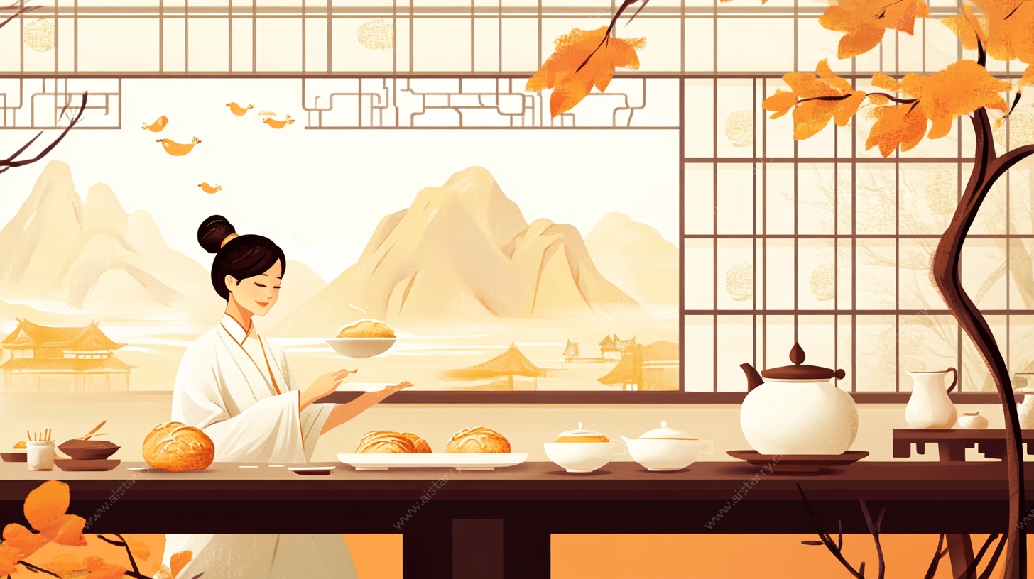 古风女子优雅品茗场景