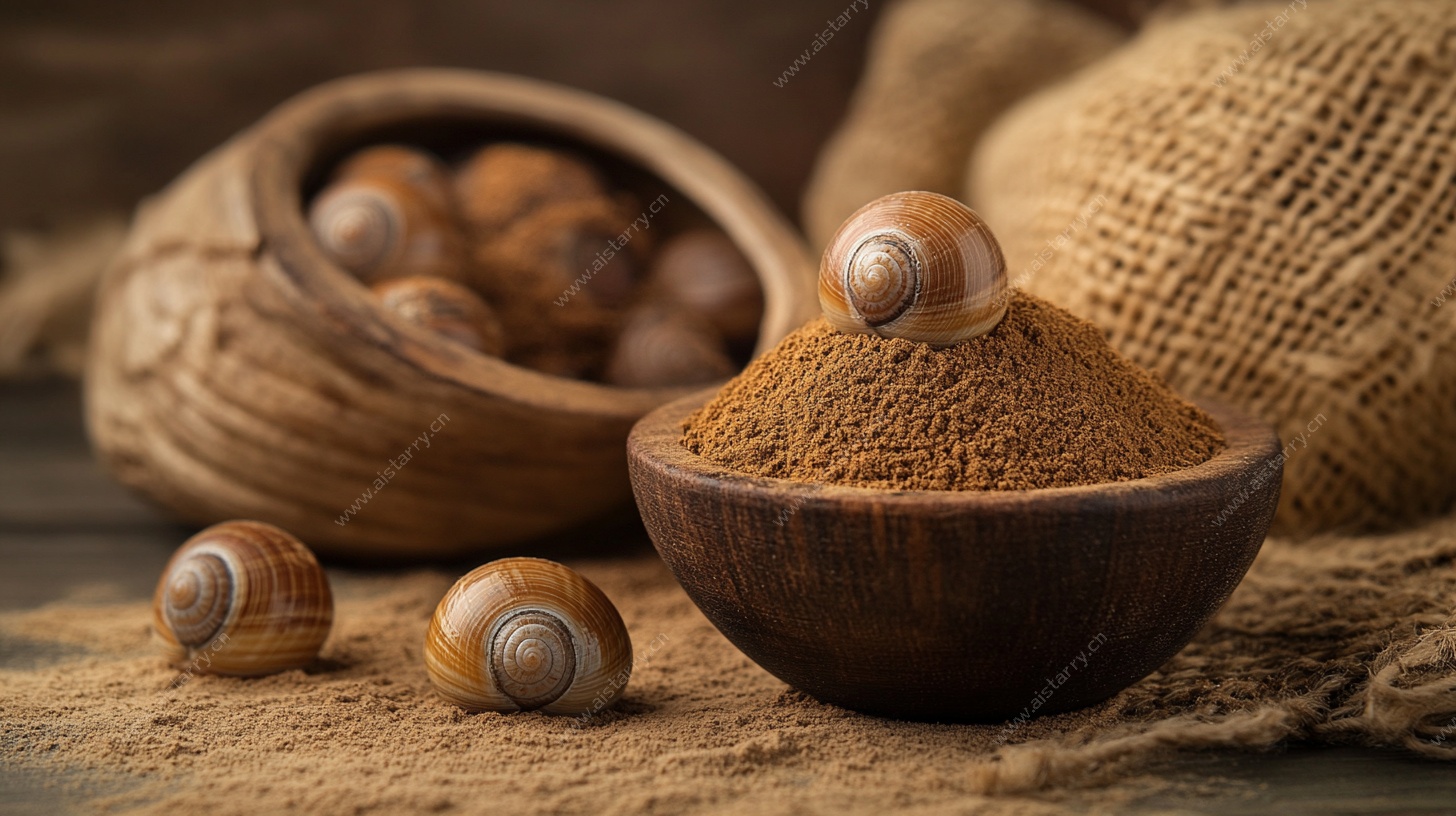 蜗牛与蜗牛粉静物场景