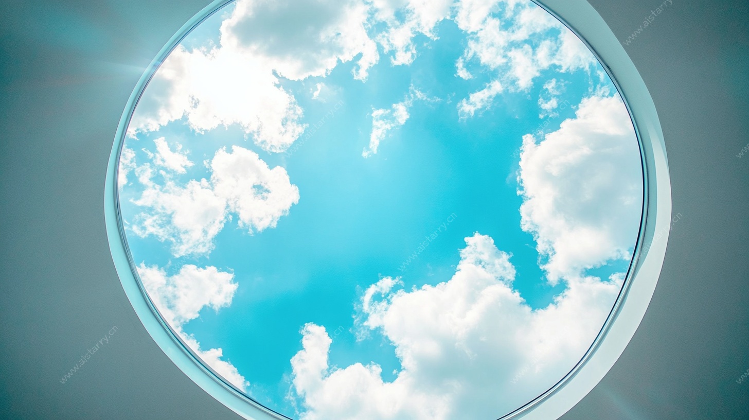 圆形窗口中的蓝天白云