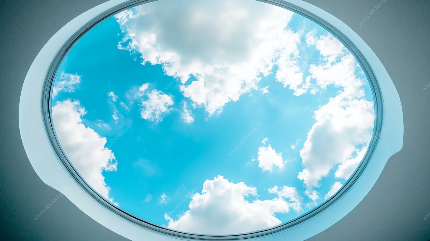 圆形天窗下的蓝天白云