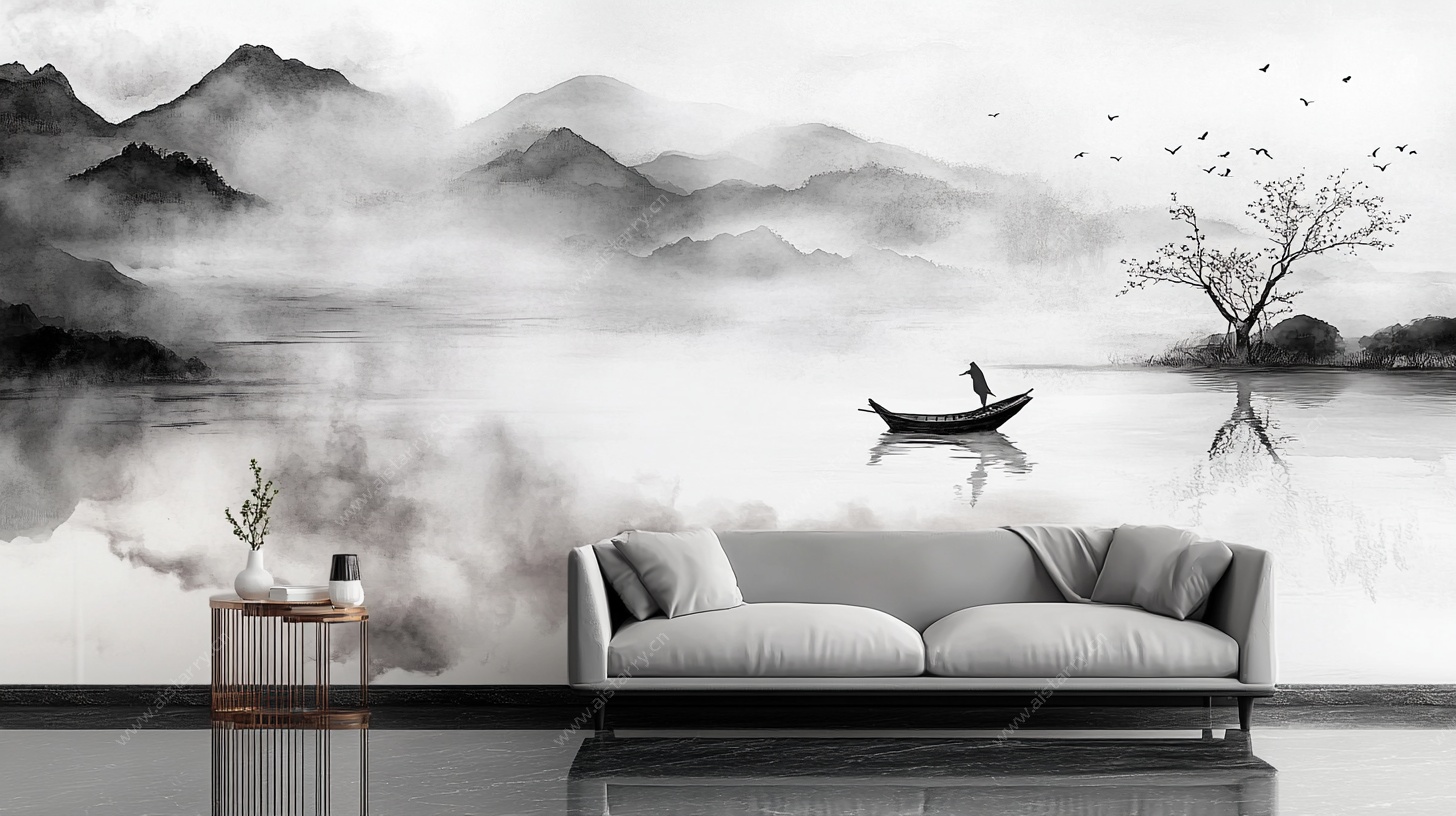 水墨山水客厅壁画
