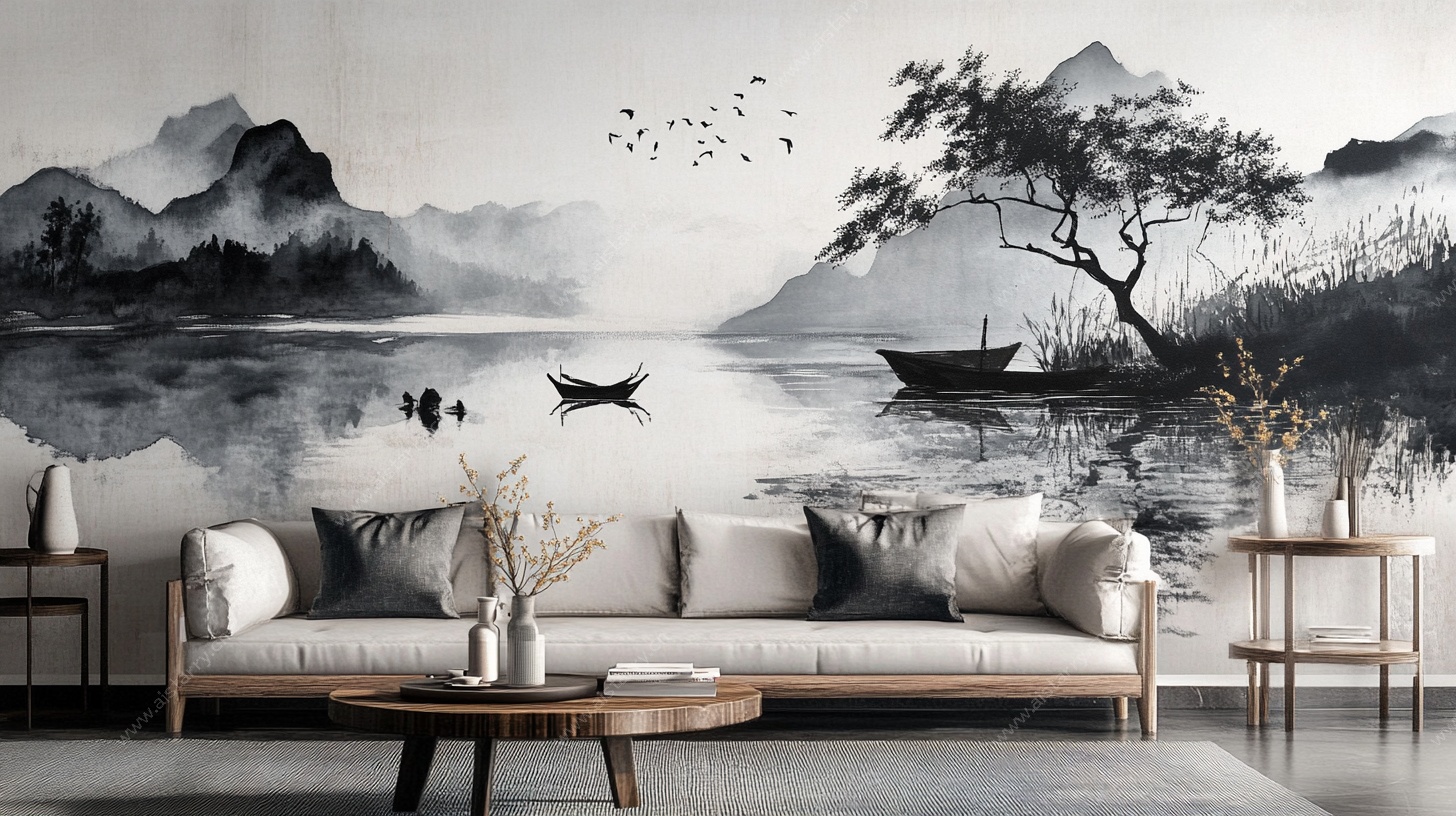 中式山水风客厅装饰画