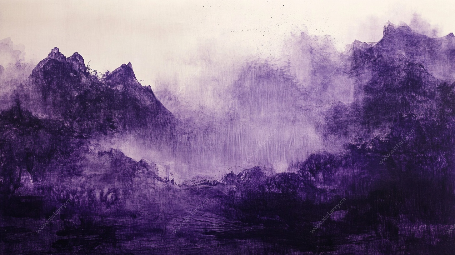 紫色水墨山水意境图