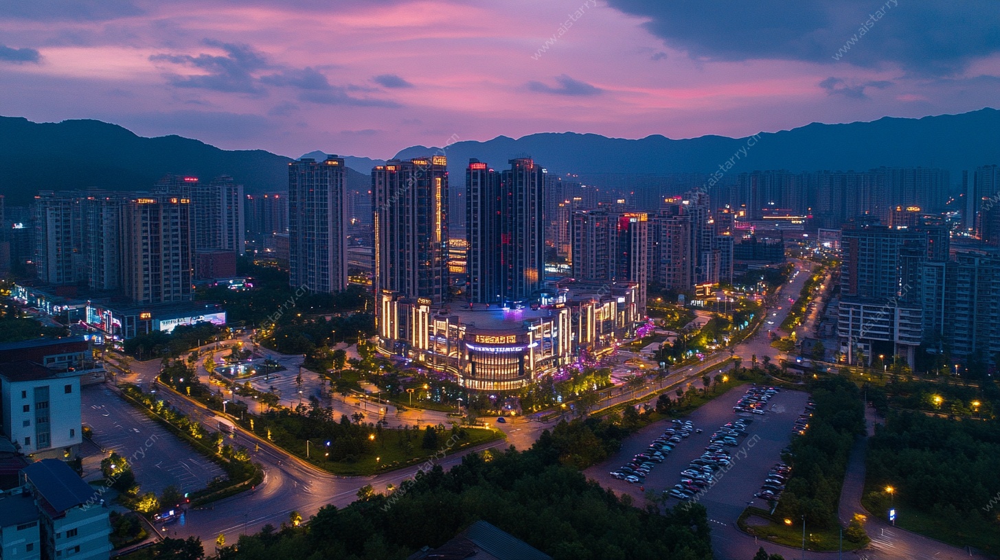 城市黄昏夜景俯瞰图