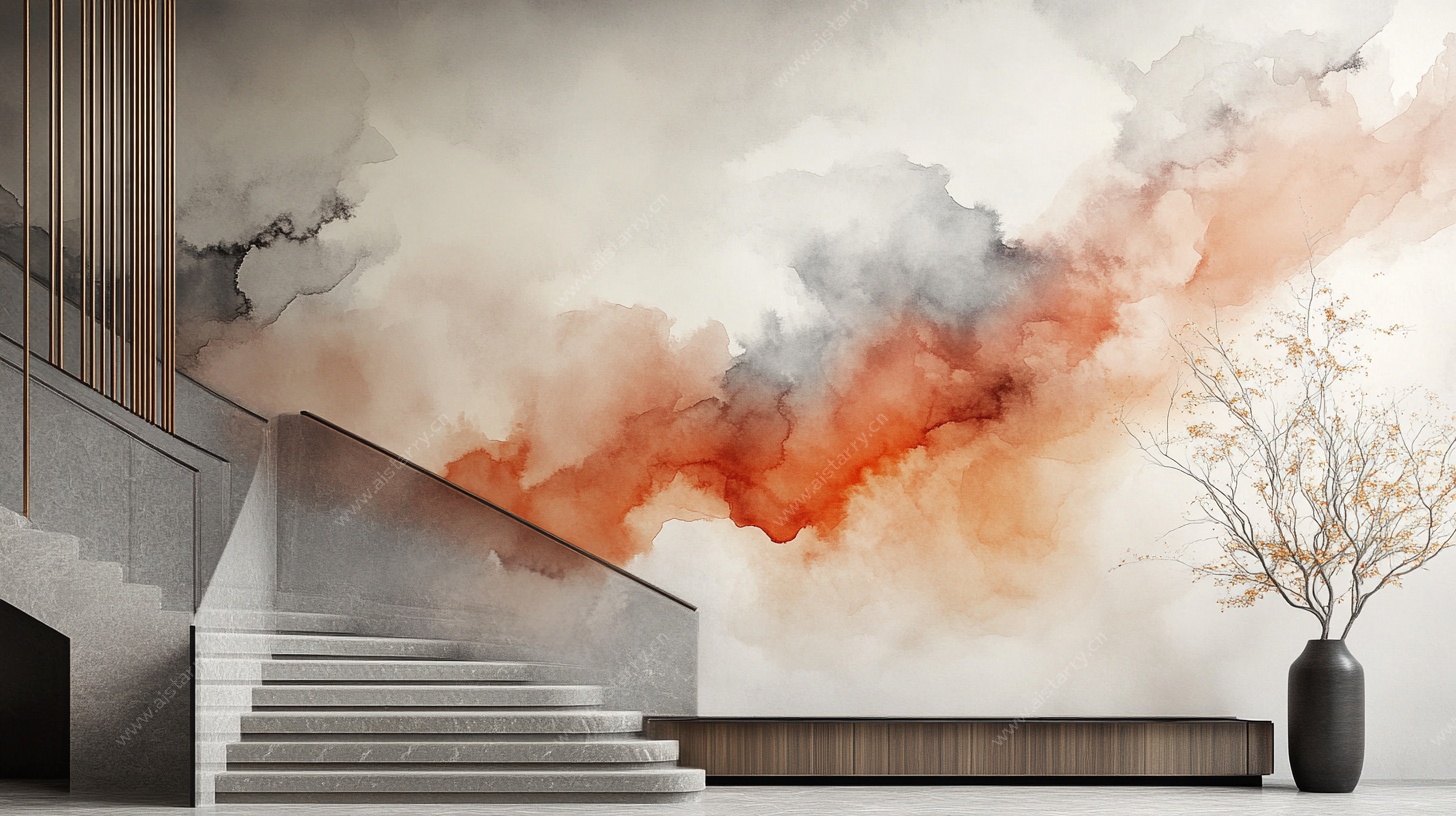 水墨风楼梯间艺术背景墙