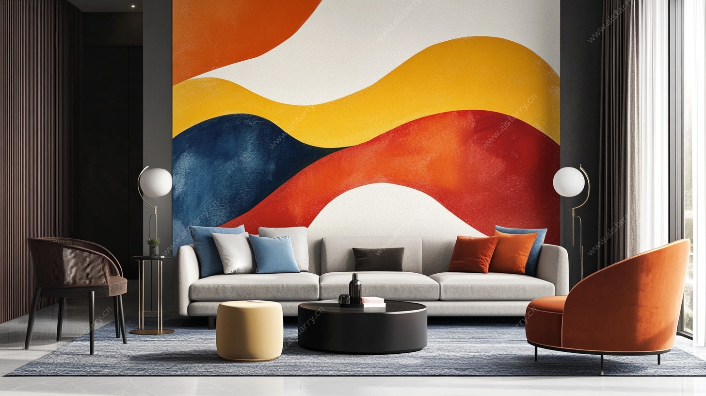 现代简约多彩客厅装饰图