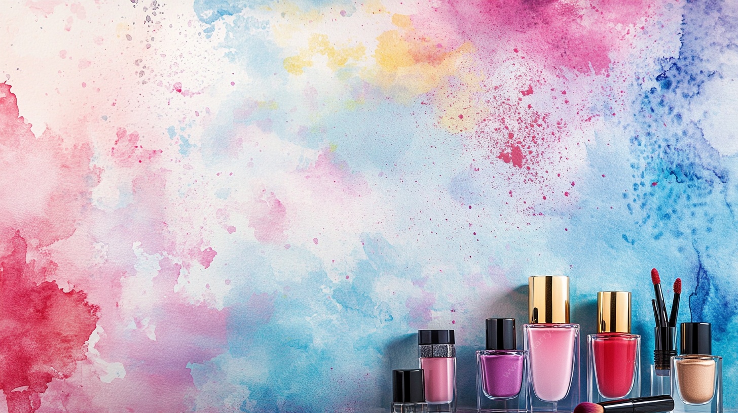 水彩背景下的多彩化妆品