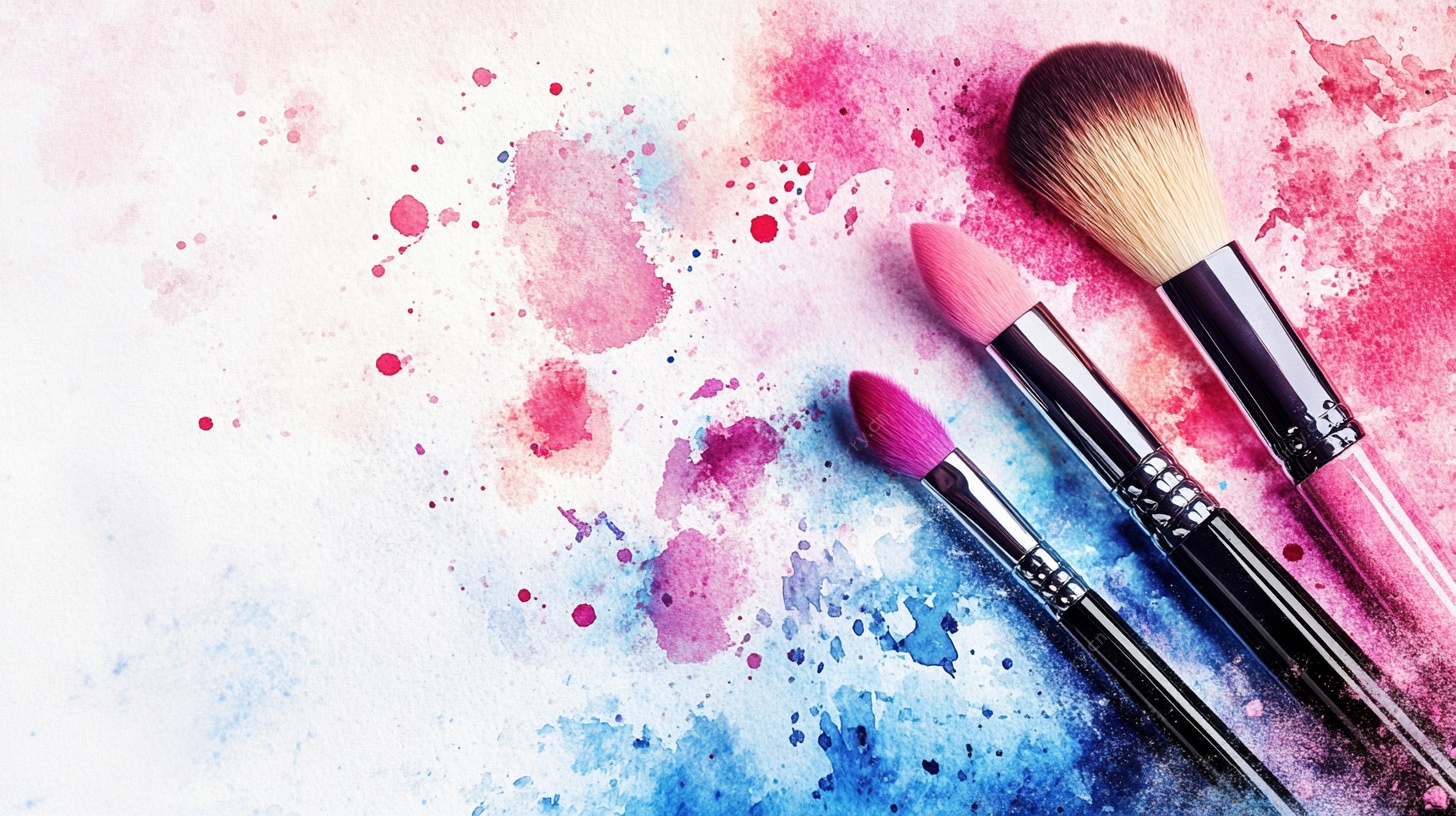 水彩背景的化妆刷组合