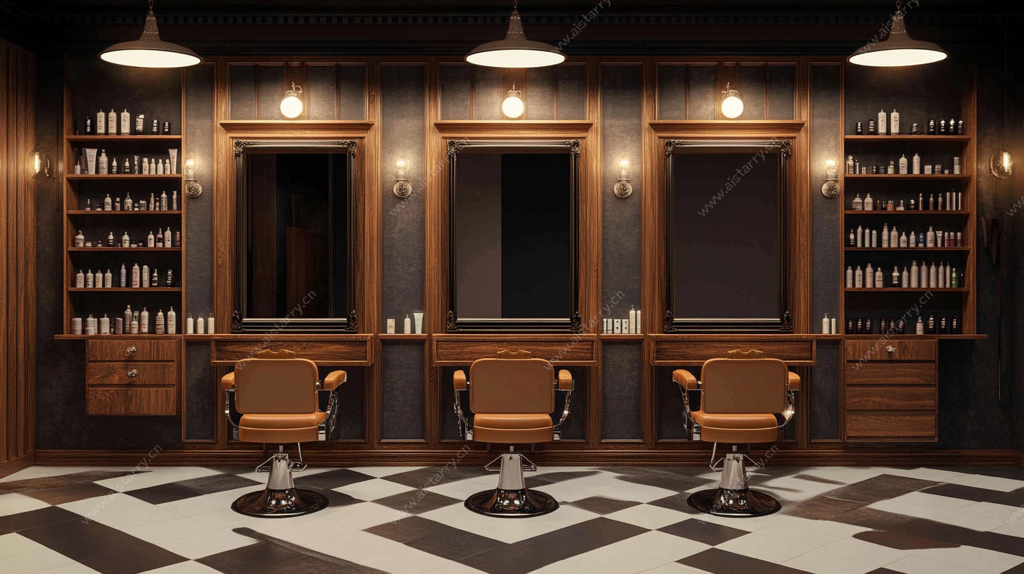 复古风格理发店内部场景
