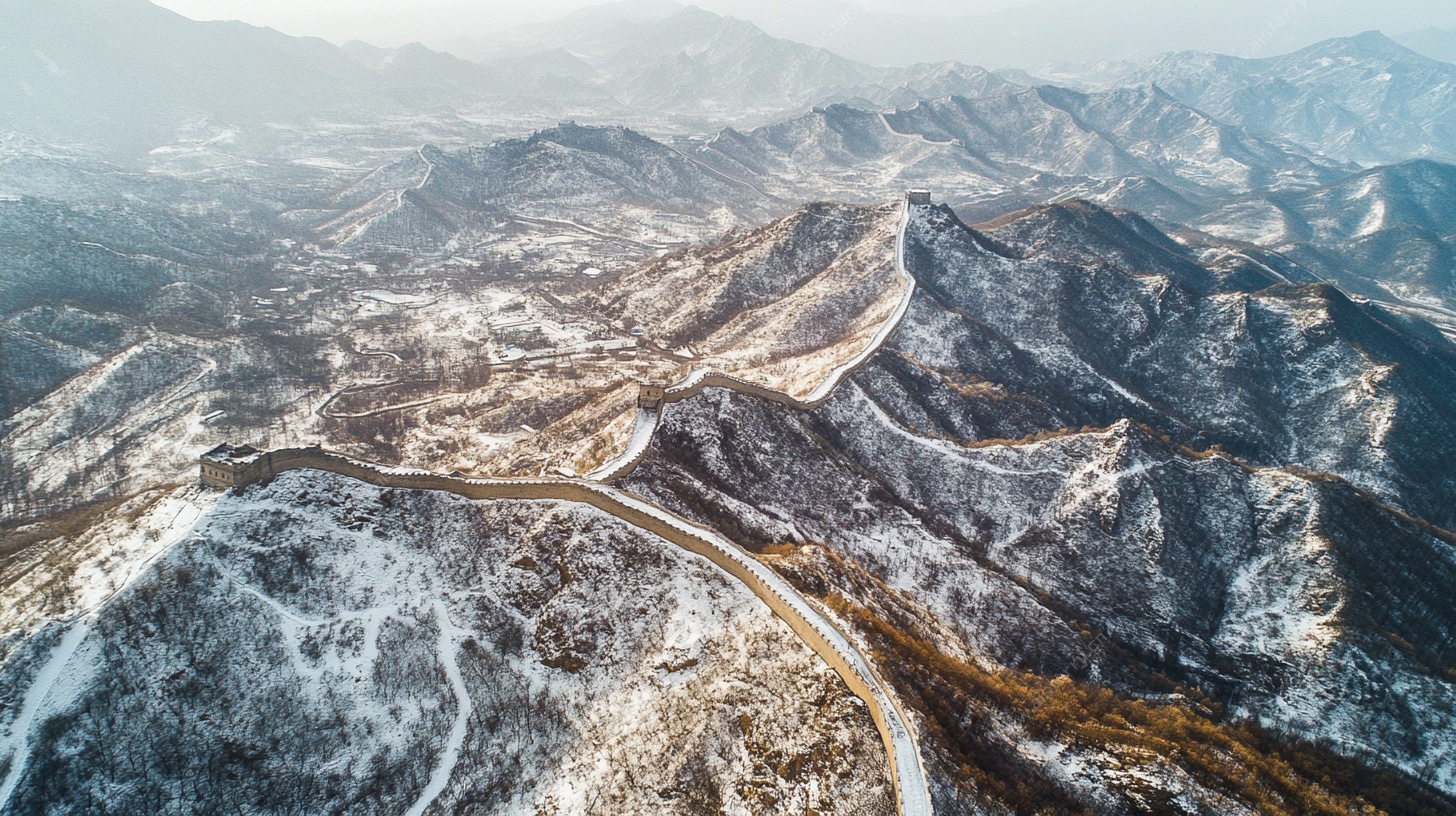 冬日山峦航拍雪景图