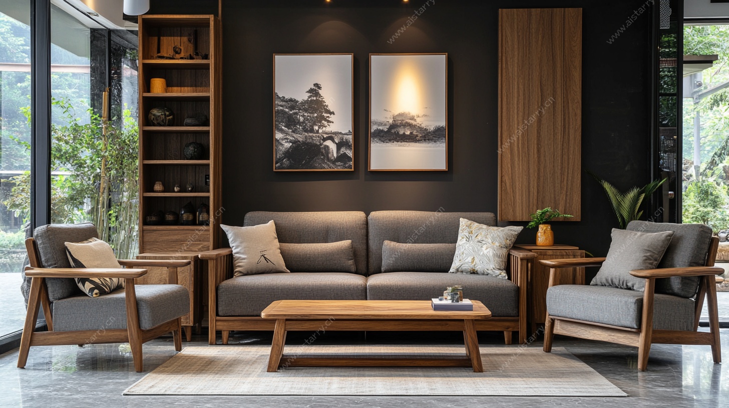 现代简约风木质客厅场景